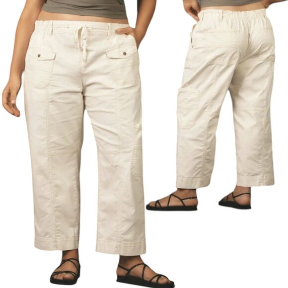 Anthropologie Pilcro Cargo Pants Womens 1X Beige Utility Drawstring Relaxed Fit - Picture 2 of 12